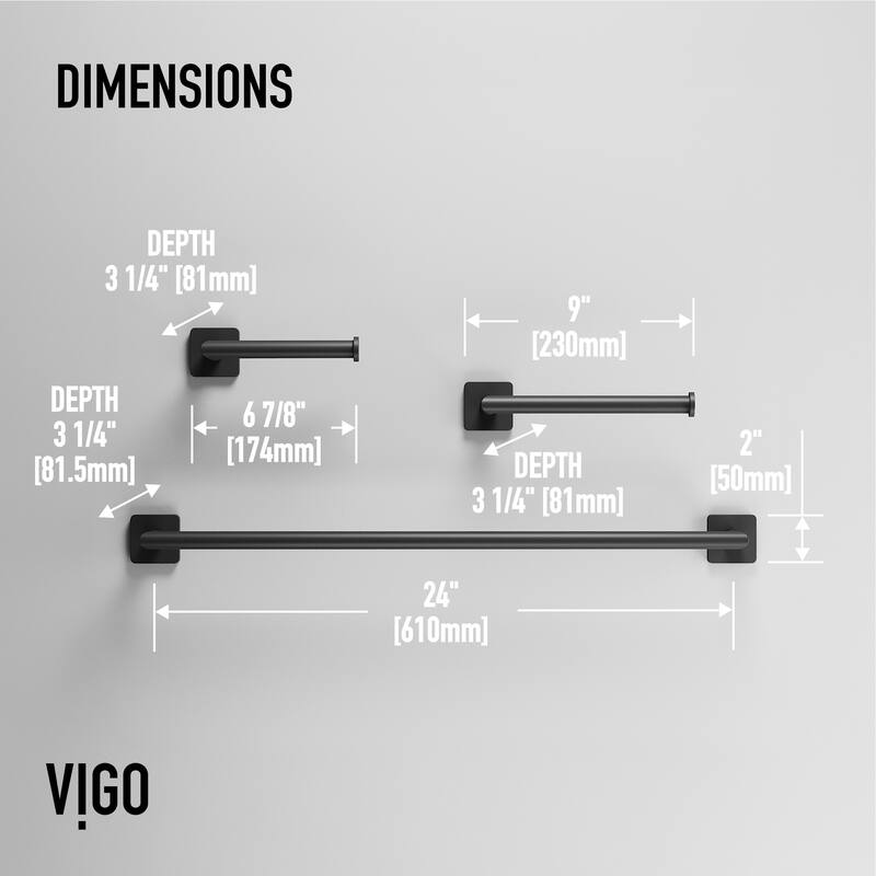 VIGO Satro 3-Piece Bathroom Hardware Accessory Set with 24 in. Towel Bar, Toilet Paper Holder, Hand Towel Holder