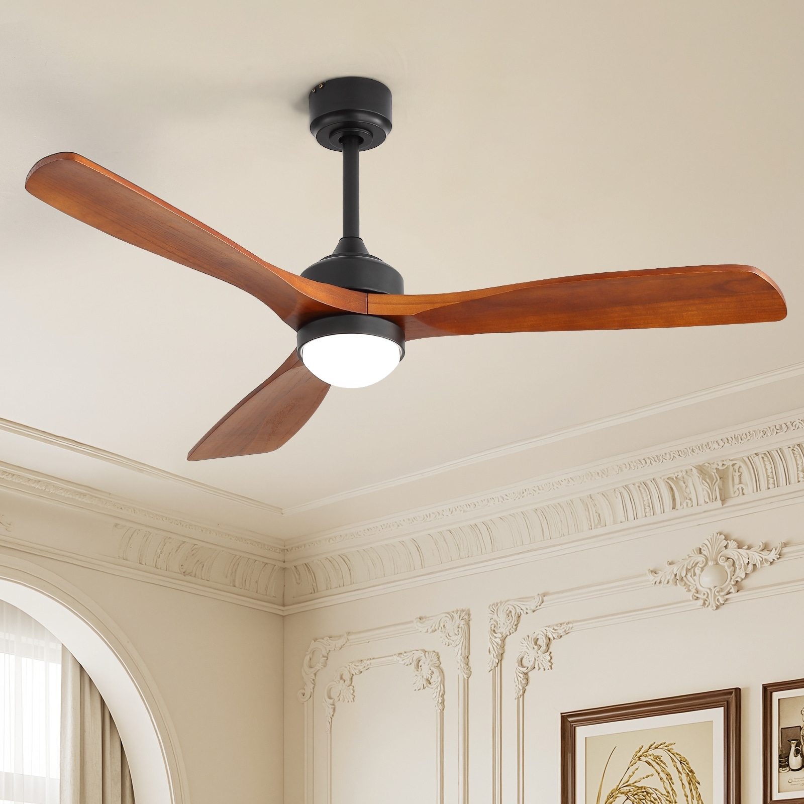 Sofucor 52 Inch Ceiling Fans with Light,Flush & Downrod Mount Ceiling Fans,3 Solid wood Blades,Work with Remote Control