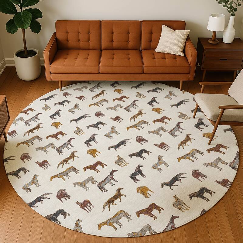 Machine Washable Indoor/ Outdoor Horses Chantille Rug