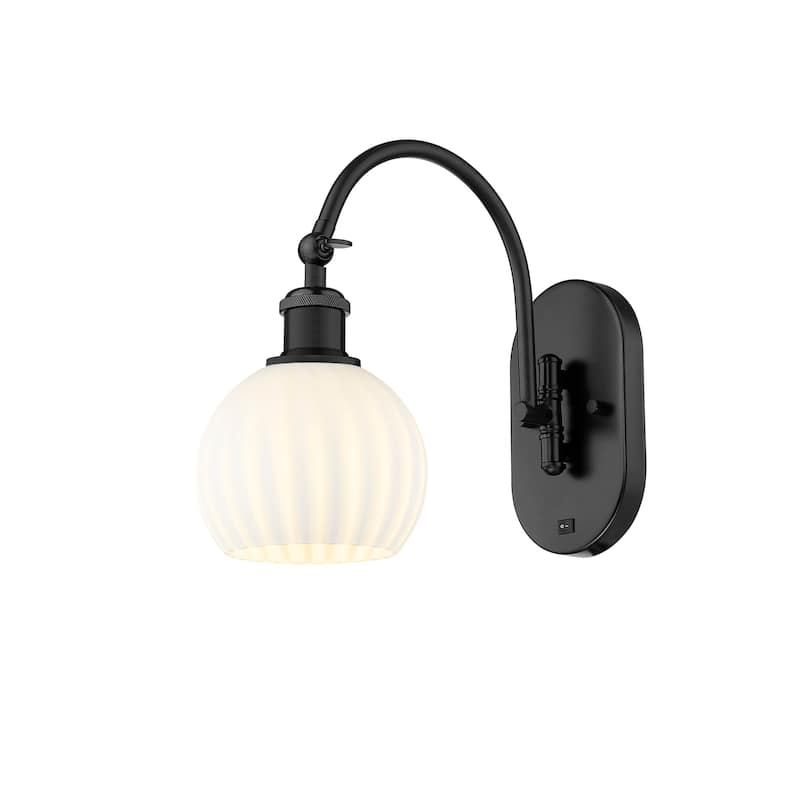 Innovations Lighting 518-1W-12-6-White Venetian-Indoor Wall Sconce - Matte Black / White Venetian