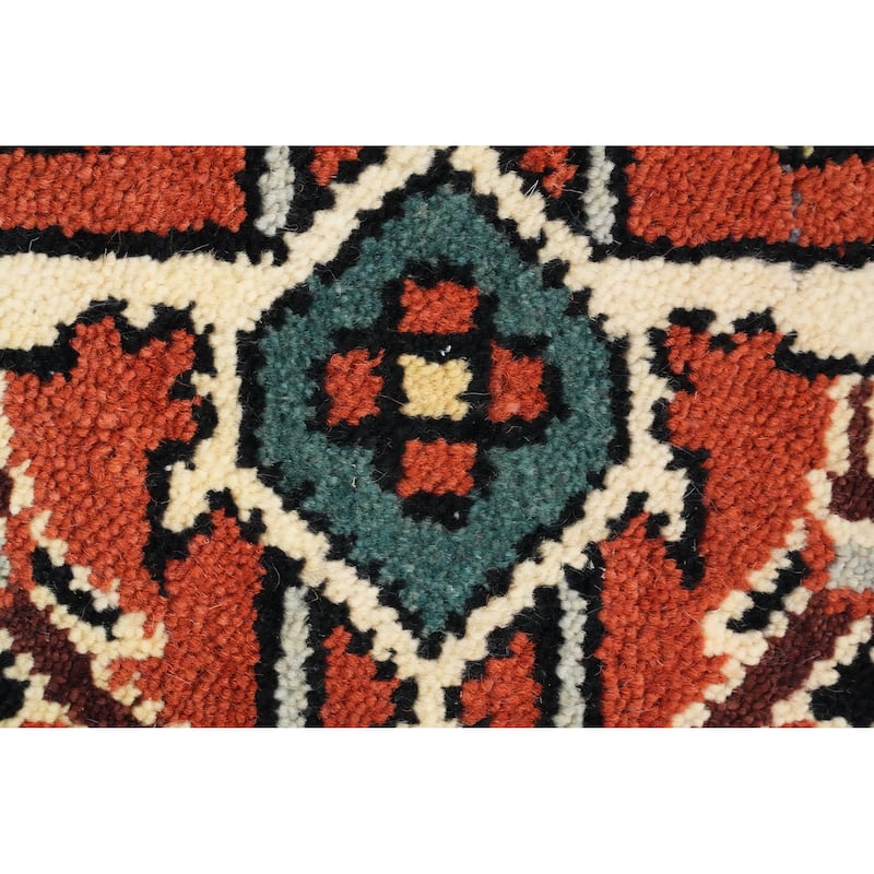 Hand Knotted Oriental 100% Wool Carpet Traditional Medallion Oranges & Rust Heriz (serapi) Area Rug - 9' 10'' X 7' 11''