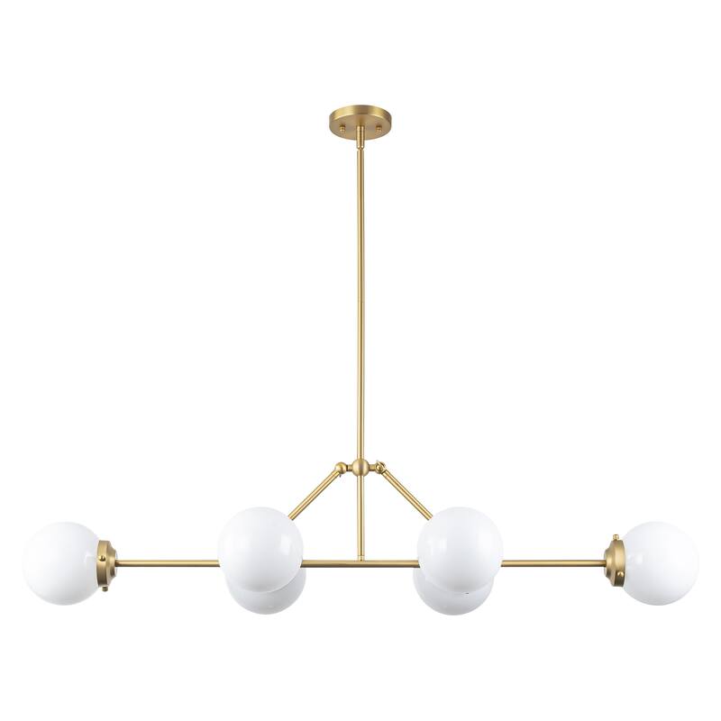 6-Light Dimmable Modern Metal & Glass Pendant Light with Adjustable Rods for Dining Room