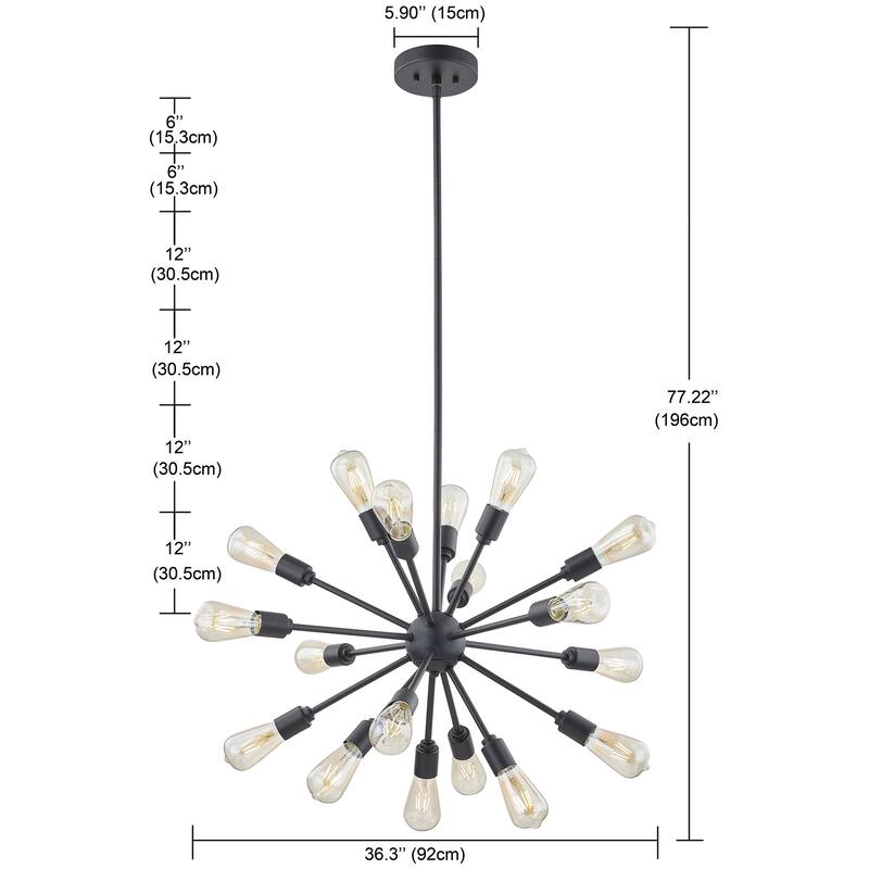 18-Light Sputnik Sphere Chandelier in Black and Gold Finish