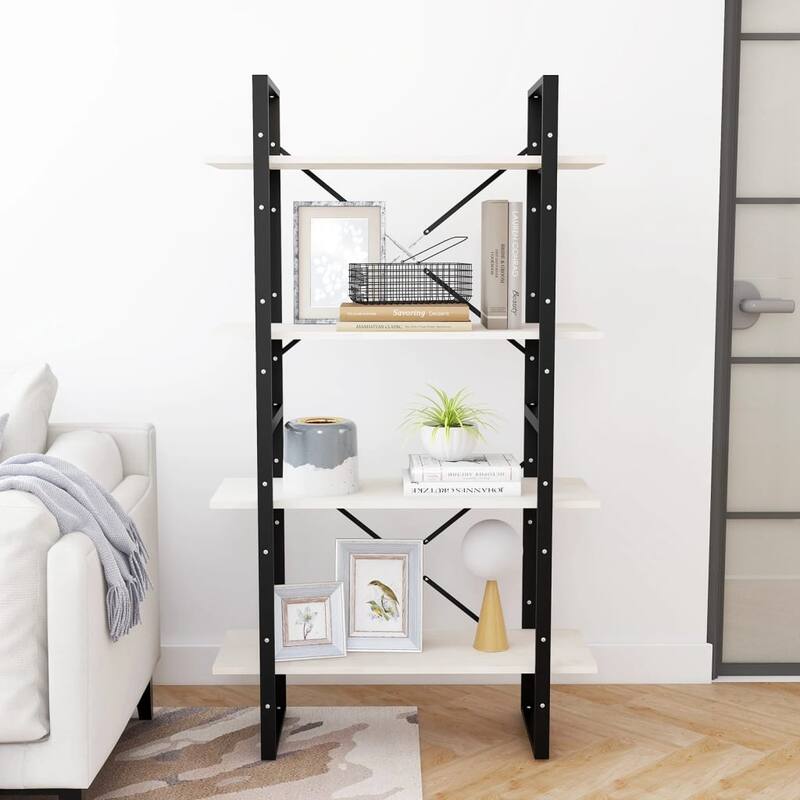 vidaXL 4-Tier Book Cabinet Black 31.5"x11.8"x55.1" Solid Pine Wood