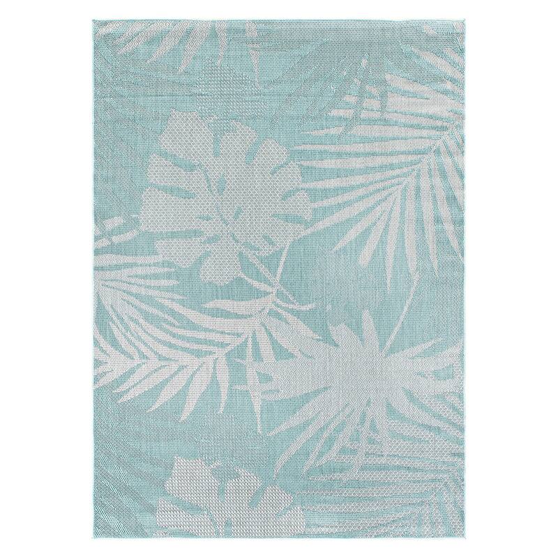 Contemporary Tropical Leaves Indoor/Outdoor Flatweave Waterproof Backyard Patio Area Rug