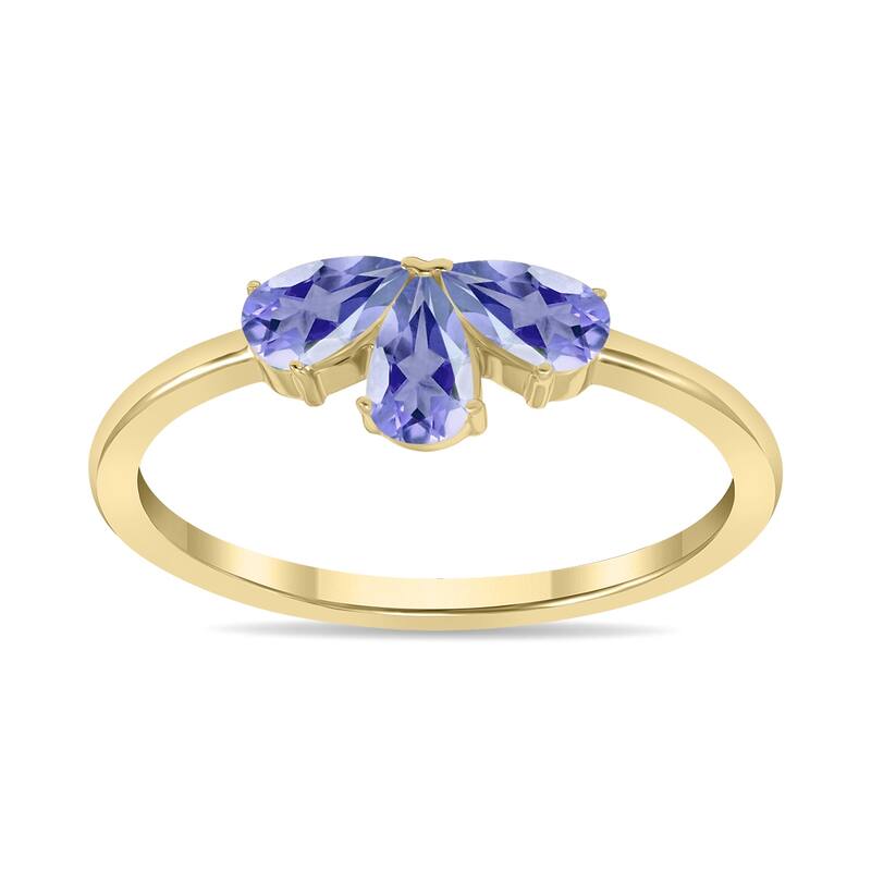 Marquee Jewels Tanzanite Pear Shape Three Stone Ring in 10K Yellow Gold