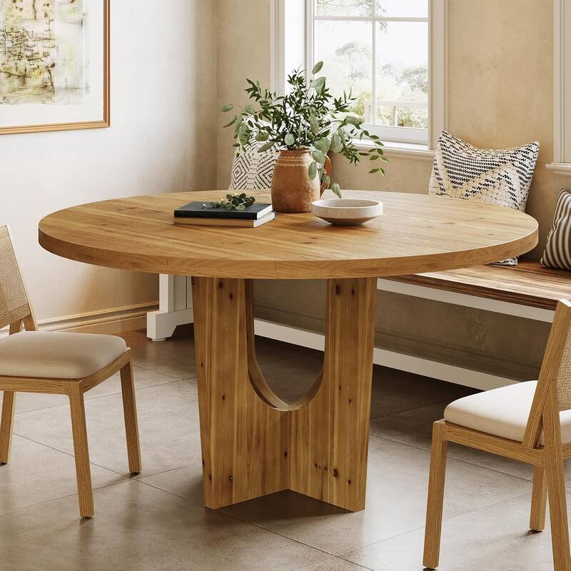 47" Solid Wood Round Dining Table Farmhouse Kitchen Table for 4-6 People - 47.2" W x 47.2" D x 29.5" H