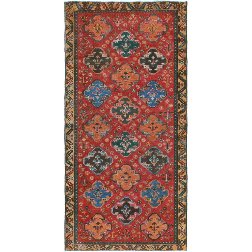 Fine Vintage Distressed Ainagul Red/Beige Runner - 4'5" x 9'3"