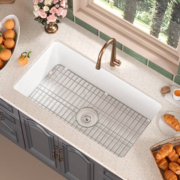 slide 2 of 32, DeerValley Glen 32" x 19" Fireclay Rectangular Undermount Kitchen Sink White