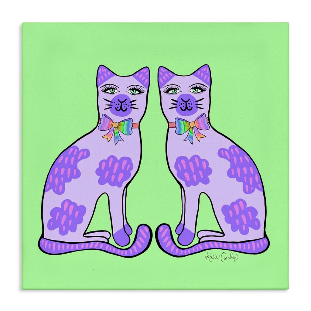 Stupell Purple Cats on Green Canvas Wall Art Design By Katie Conley