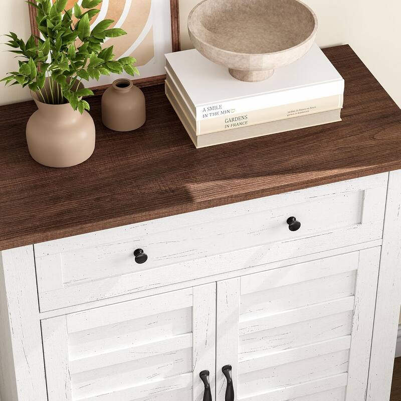 Farmhouse Storage Cabinet, 3-Tiers Adjustable Shelf, Multi-Functional Entryway Cabinet