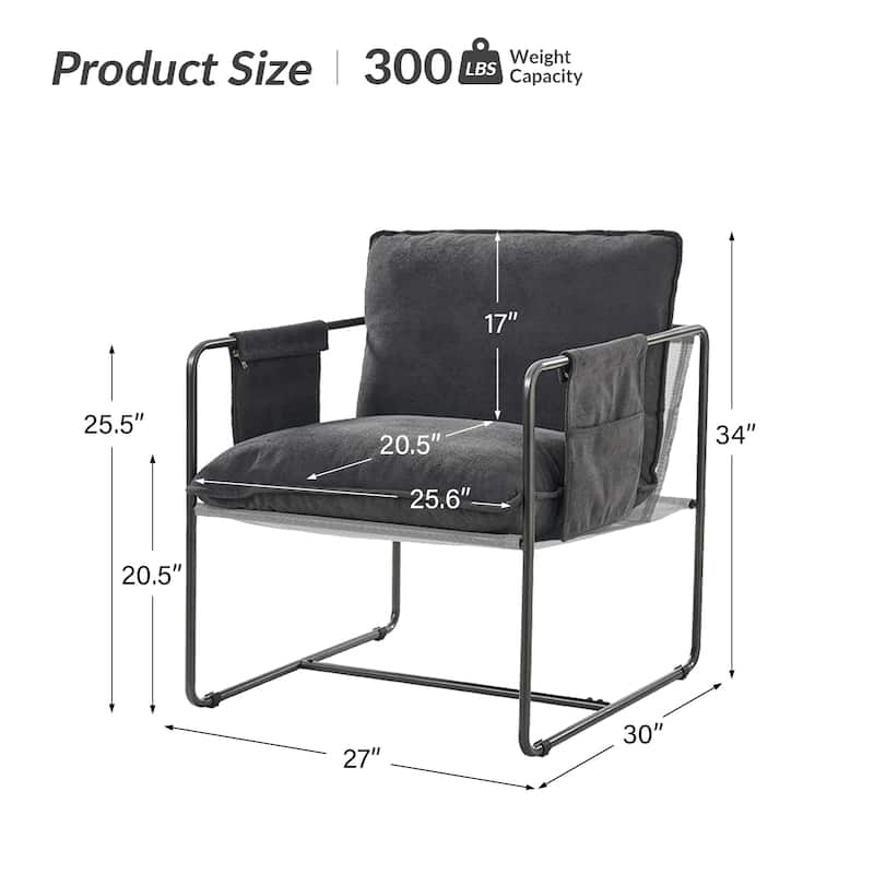 Rebeca Modern Metal Frame Arm Chair with Storage Pockets Set of 2 by HULALA HOME