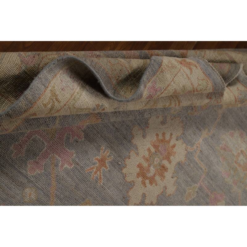Vegetable Dye Oushak Turkish Area Rug Handmade Blue Floral Wool Carpet - 7'11" x 10'0"