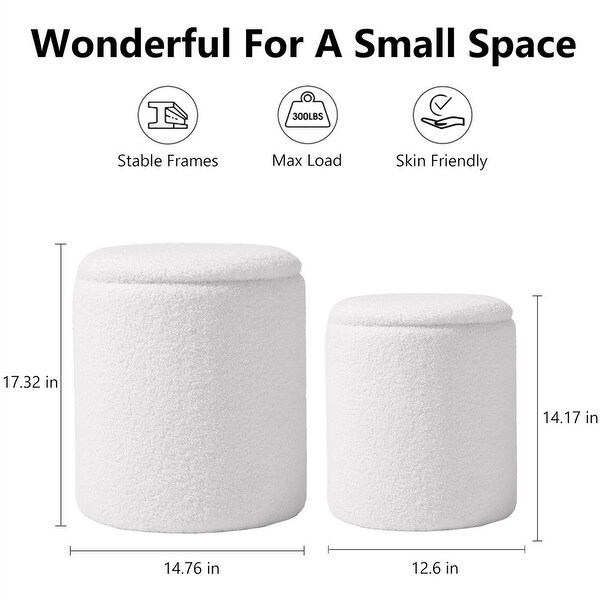 Round Boucle Upholstered Ottoman Set of 2 - Bed Bath & Beyond