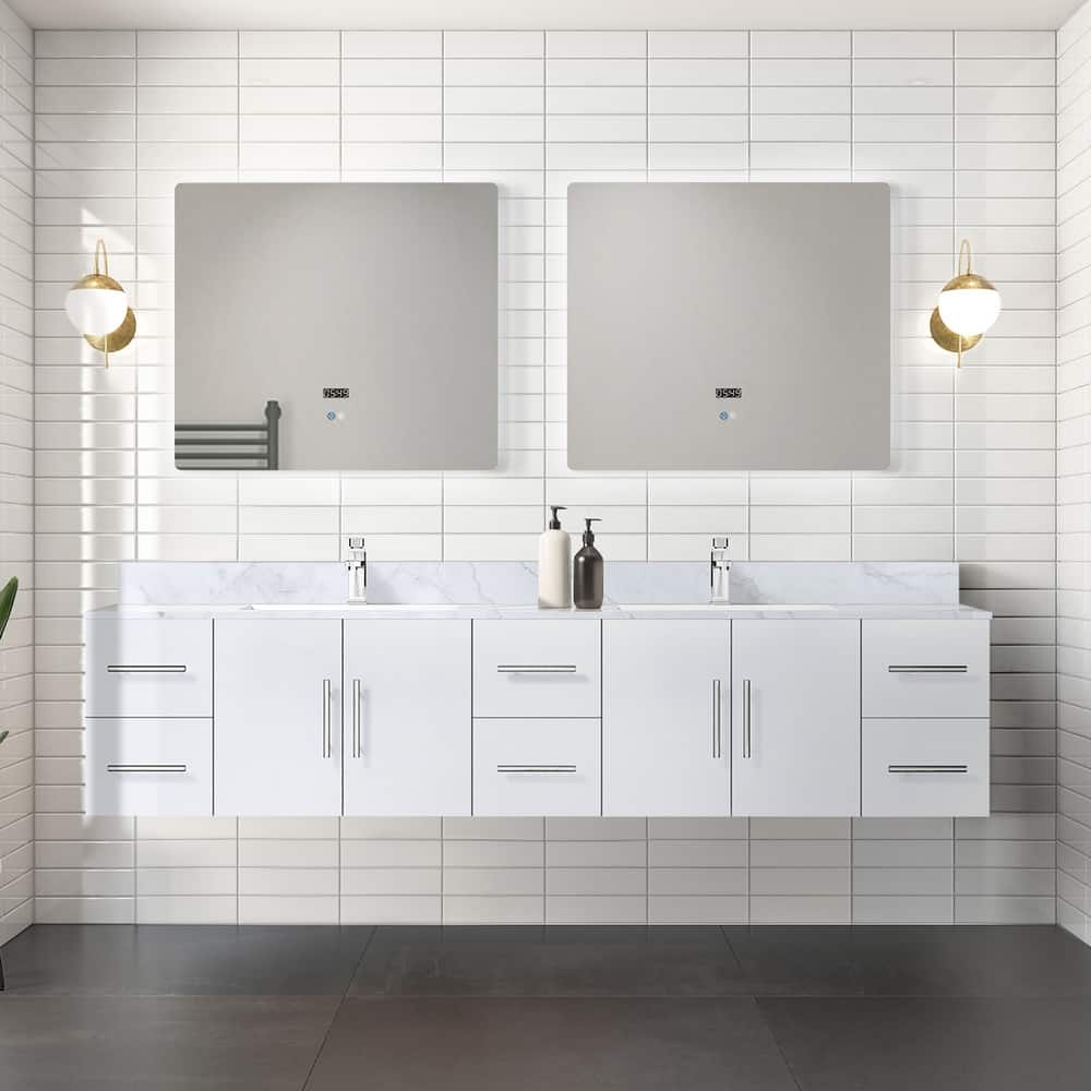 Geneva 84 in. W x 22 in. D Glossy White Double Bath Vanity and Carrara Marble Top