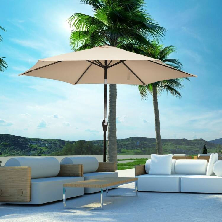 9-Foot Outdoor Market Patio Table Umbrella with Push-Button Tilt and Crank Lift for Sun Shade