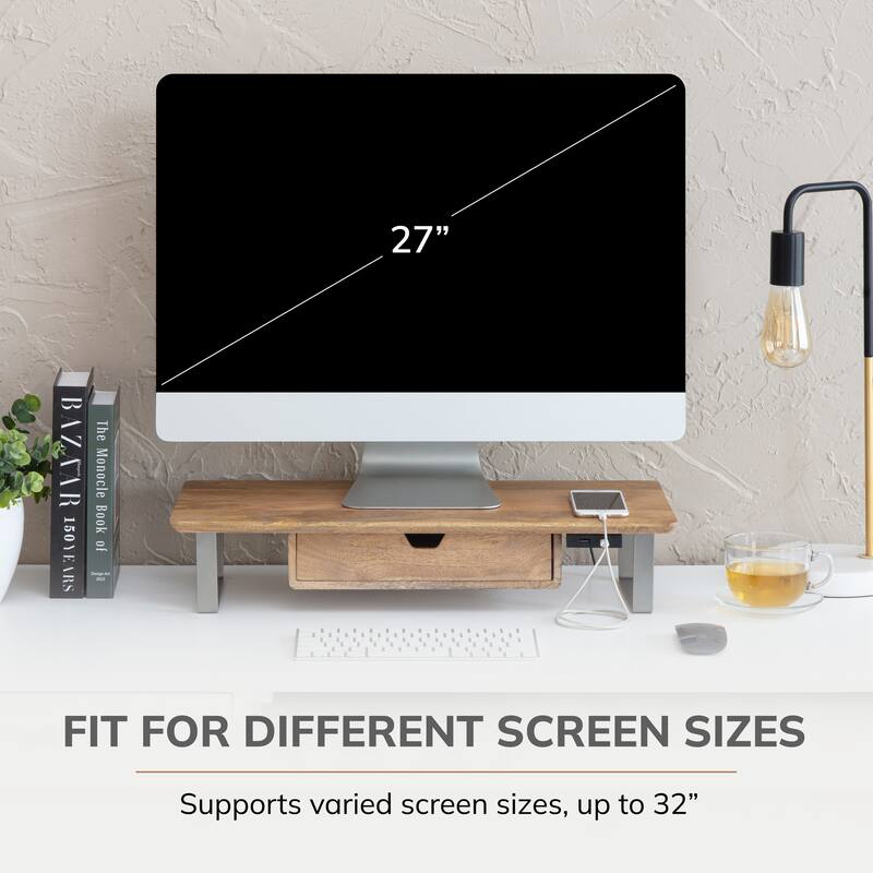 Jani Wood Monitor Stand Riser Desk - Ergonomic Design Stand, Desktop Organizer Table for Home, Office Workspace, Gaming Desk