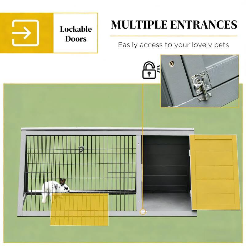 Small Animal Cage Rabbit Hutch,A-Frame Wooden Pet House is designed for convenient cleaning - Grey