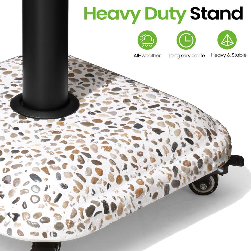 Outdoor Patio Square Umbrella Base Stand Concrete-cobble Finish Swivel Wheels Adjustable Knob