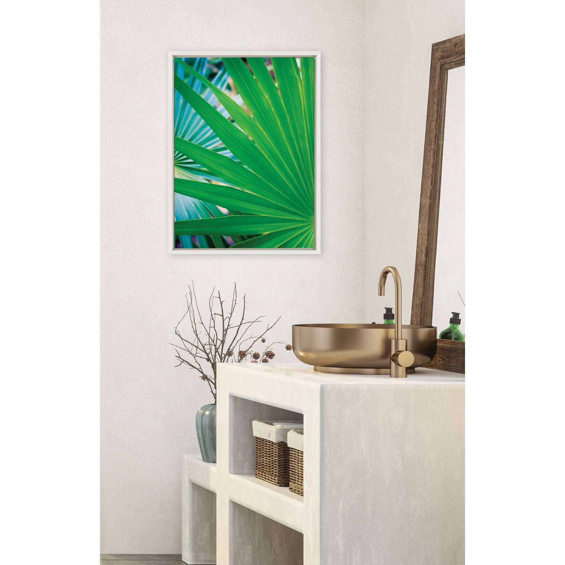 Kate and Laurel Sylvie Tropical Palm Framed Canvas by Stephanie Klatt