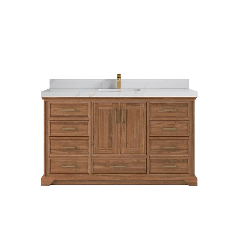 Willow Collections 60 in. W x 22 in. D Charlotte Teak Single Sink Bathroom Solid Teak Vanity with Countertop