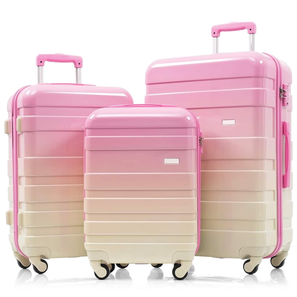 3-Piece, 20, 24, 28-Inch Modern Hard Shell Luggage with TSA Lock and Spinner Wheels, for Boarding Travel, Pink
