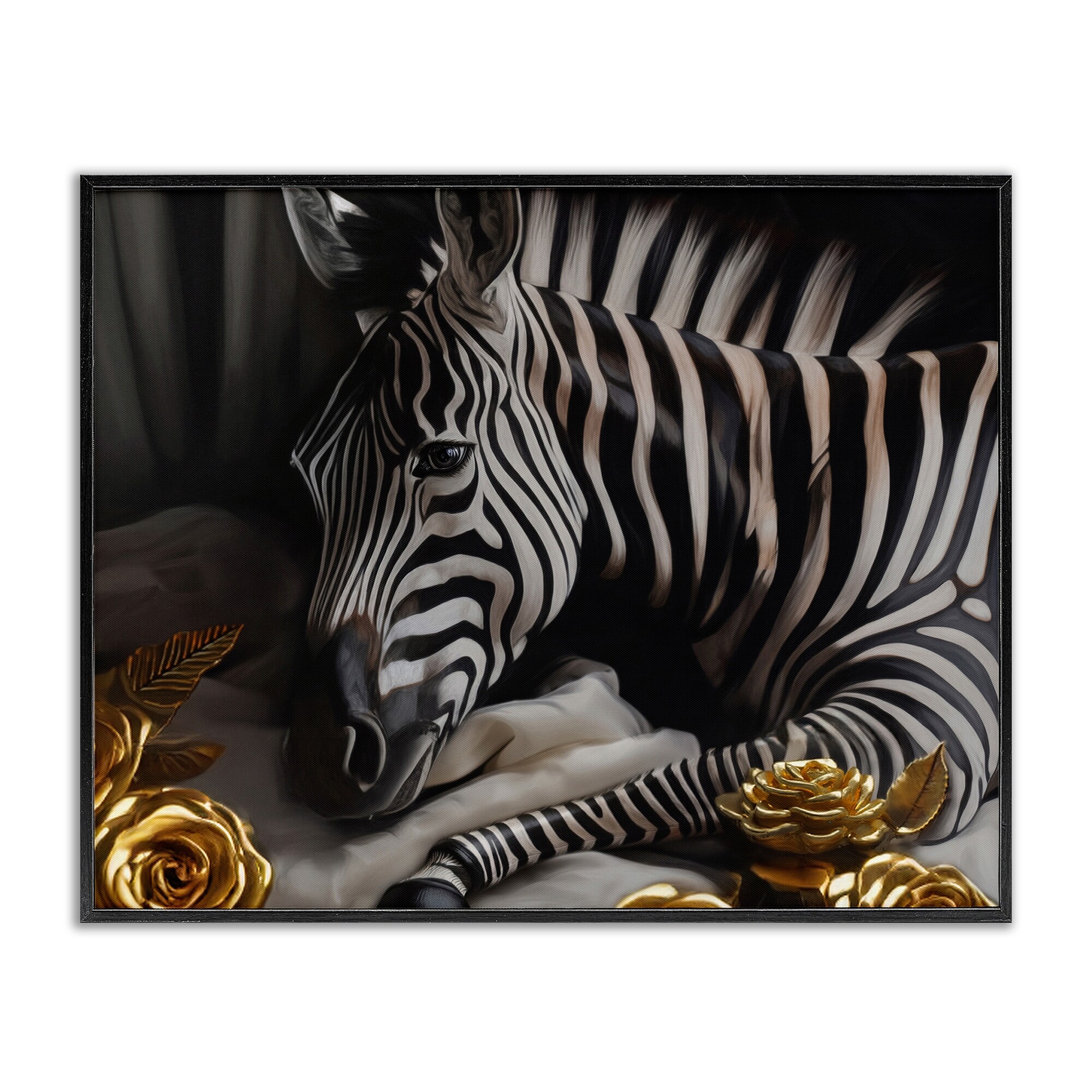 Stupell Zebra with Gold Flowers Framed Giclee Art Design By