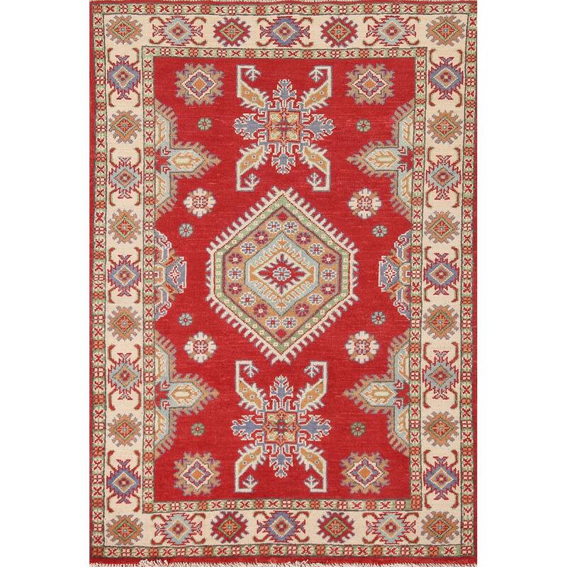 Kazak Accent Rug Hand-Knotted Oriental Wool Carpet - 3'4"x 4'10"