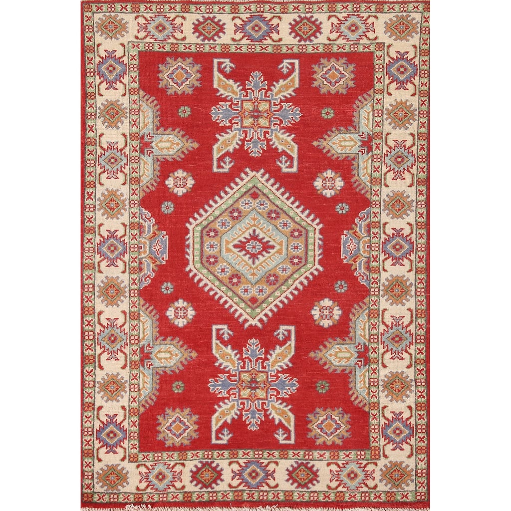 Kazak Accent Rug Hand-Knotted Oriental Wool Carpet - 3'4"x 4'10"