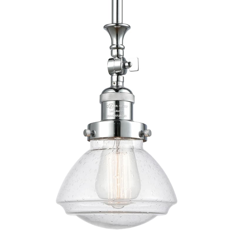 Innovations Lighting Olean 7" Wide Mini Rod Hung Adjustable Pendant - Polished Chrome / Seedy