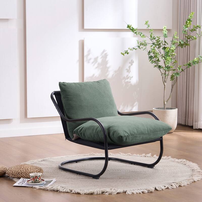 Modern Curved Accent Chair with Faux Linen Upholstery, Comfy Lounge Chair with Metal Frame & Cushions - 26" × 30.3" × 31.5" - Green