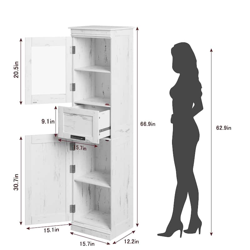 Tall Bathroom Cabinet, Narrow Storage Cabinet with Doors and Adjustable Shelf