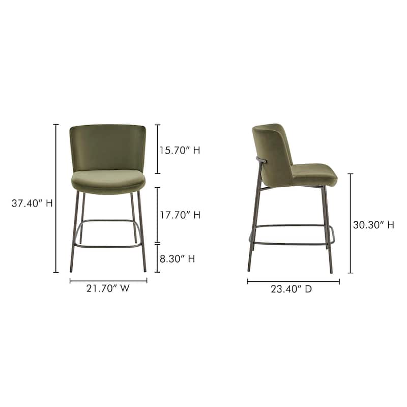 NADAAL STUDIOS Amaris, Counter Stool With Performance Fabric - 21.7"W x23.4"D x37.4"H