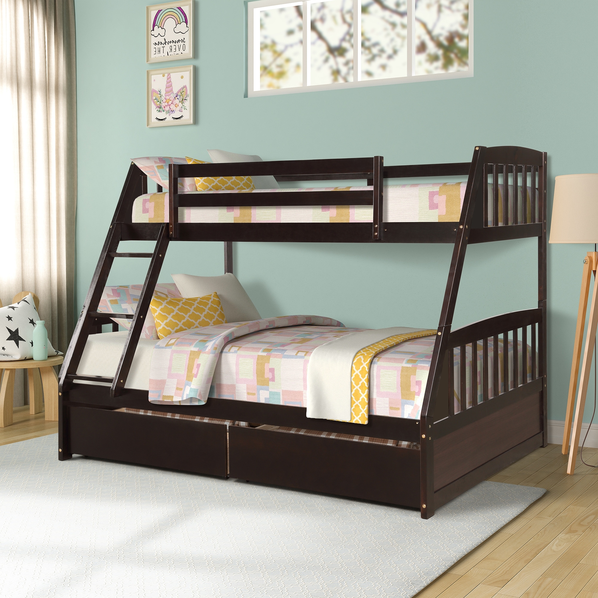 Natural wood bunk beds twin over full hotsell