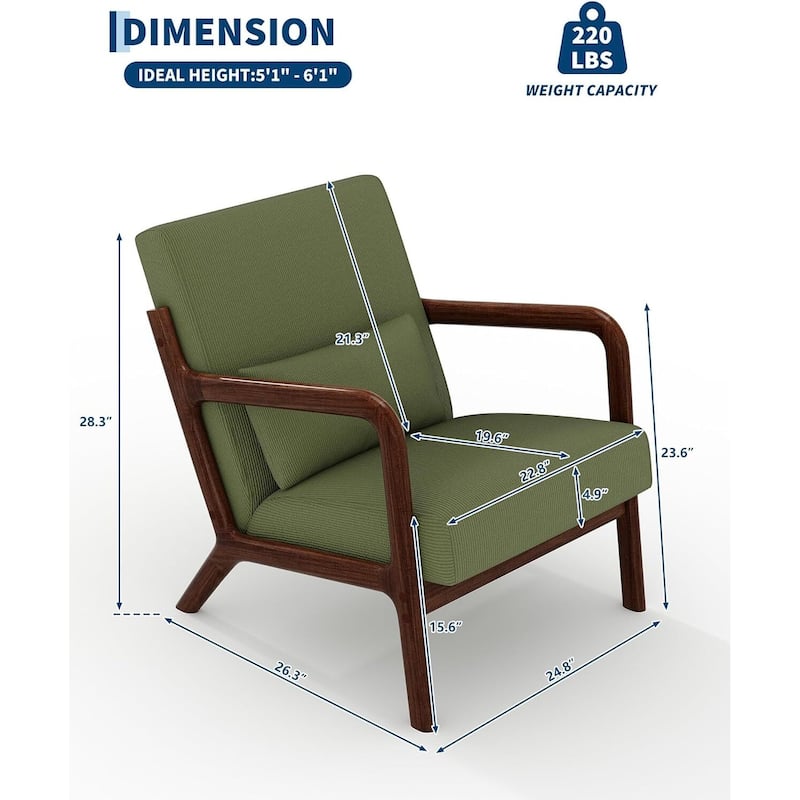 Modern Wide-Wale Corduroy Accent Sofa Chair, Lounge Armchair with Lumbar Pillow for Living Room, Bedroom