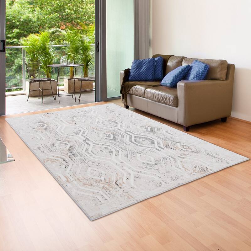 Sevita Gray/Cream/Taupe Geometric Contemporary Ikat Area Rug