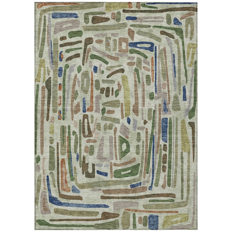 Machine Washable Indoor/ Outdoor Global Geo Chantille Rug