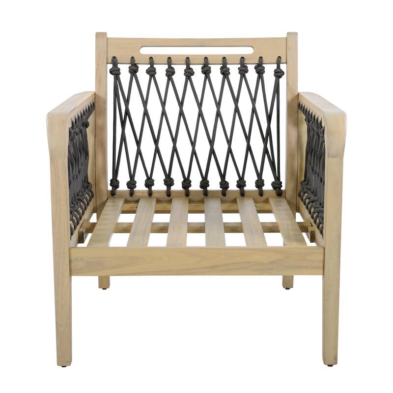 Christopher Knight Home - Outdoor Patio 28.94" Acacia Wood Club Chair with Handwoven Rope Panels and Cushions