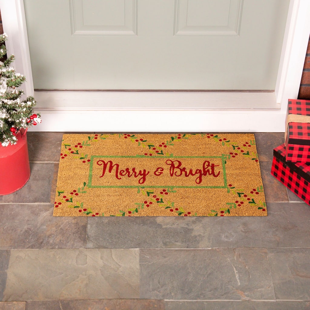30 in. x 18 in. Merry & Bright Christmas Coir Door Mat - 30" x 18"