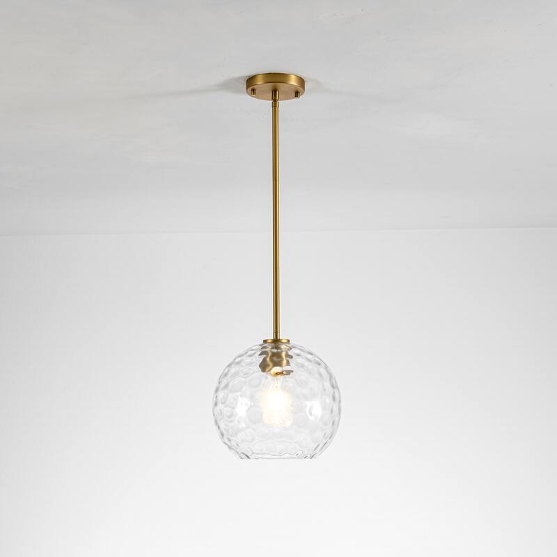 1-Light Modern Contemporary Gold/Black Metal Mini Hanging Pendant Lights with Clear Textured Glass Globe Shade - Clear/Gold