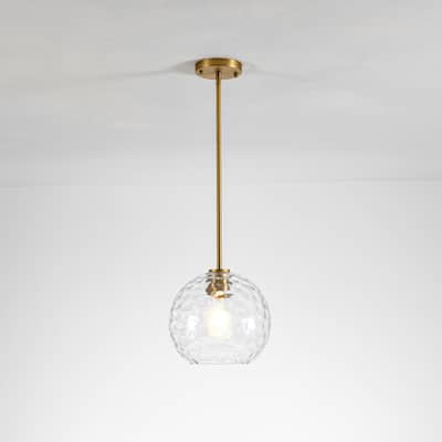 1-Light Modern Contemporary Gold/Black Metal Mini Hanging Pendant Lights with Clear Textured Glass Globe Shade