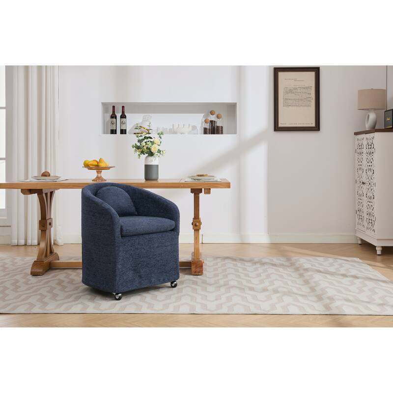 Modern 360° Rotating Fabric Kitchen Dining Chair with Back Cushion Universal Wheels for Dining Room Kitchen Living Room Bedroom