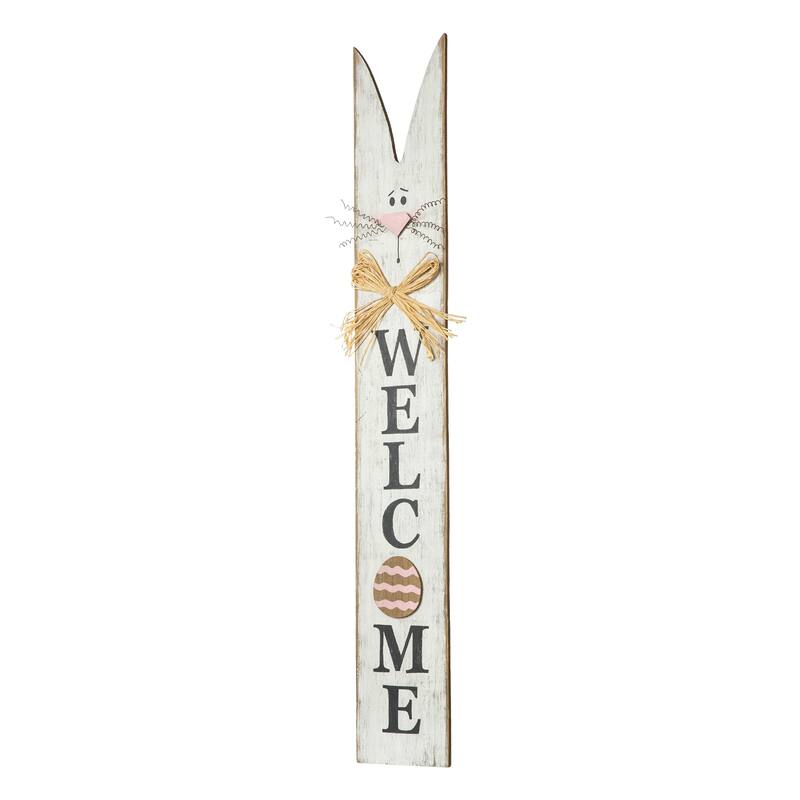 Glitzhome Easter Wooden Bunny Family Standing Decor Porch Sign with Wreath Welcome Wall Decor Party Supplies Props