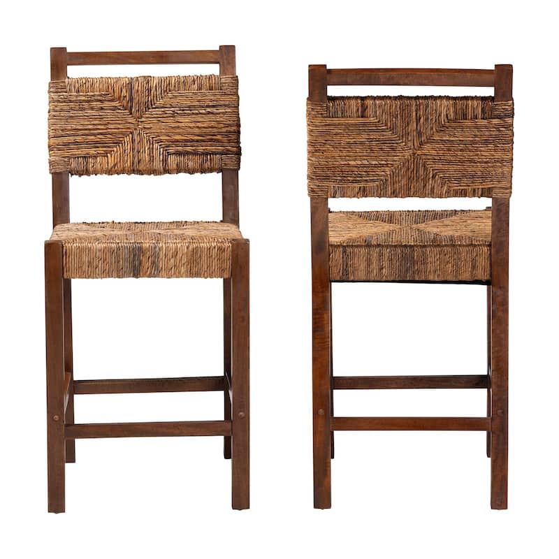 Cordoba Bohemian Natural Seagrass and Mahogany Wood 2-Piece Counter Stool Set