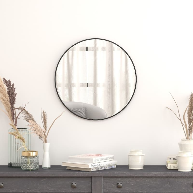 Accent Wall Mount Mirror with Aluminum Frame - Round Wall Mirror - 24" Round - Black