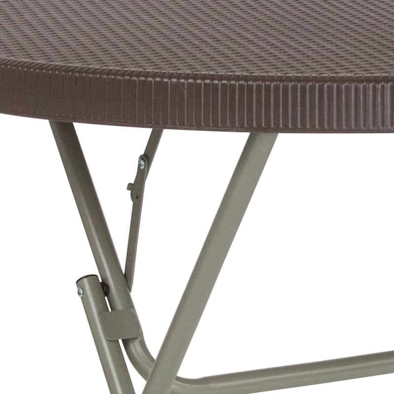 2.6-Foot Round Rattan Plastic Folding Table - Outdoor Event Table