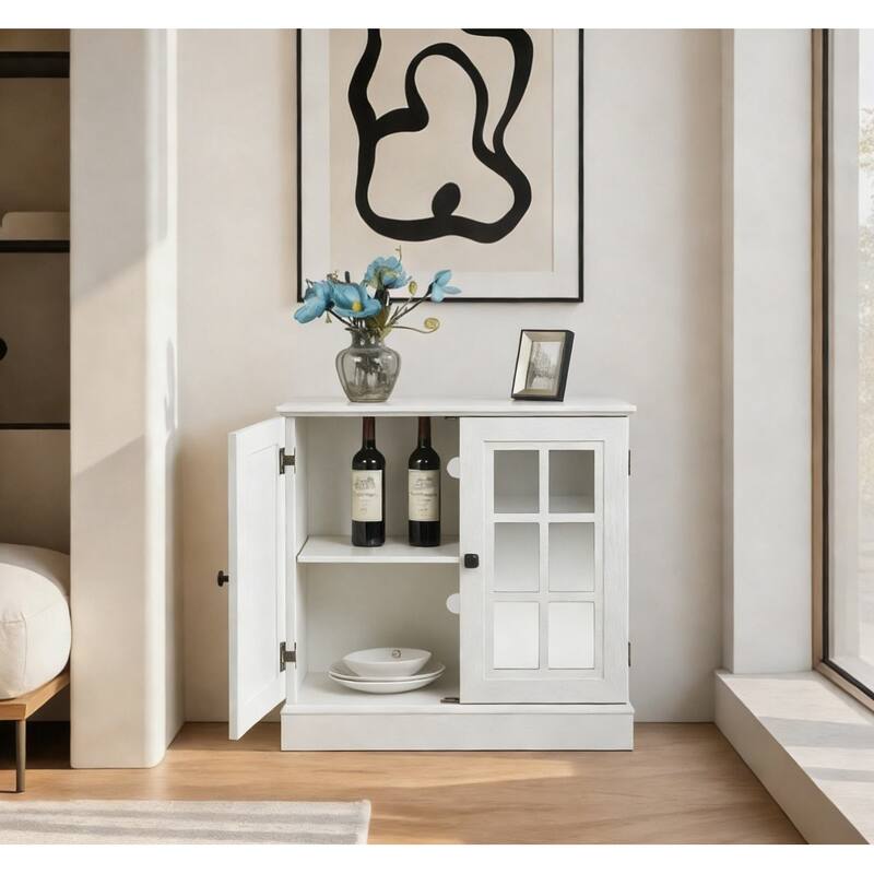 Anmytek 2 Door Acrylic Mirrored Sideboard Cabinet White Wood Grain