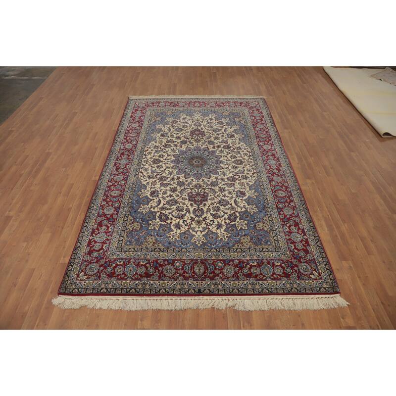 Hand Knotted Oriental 100% Kork Wool Carpet Traditional Floral Beige & Ivories Isfahan Area Rug - 10' 7'' X 6' 7''