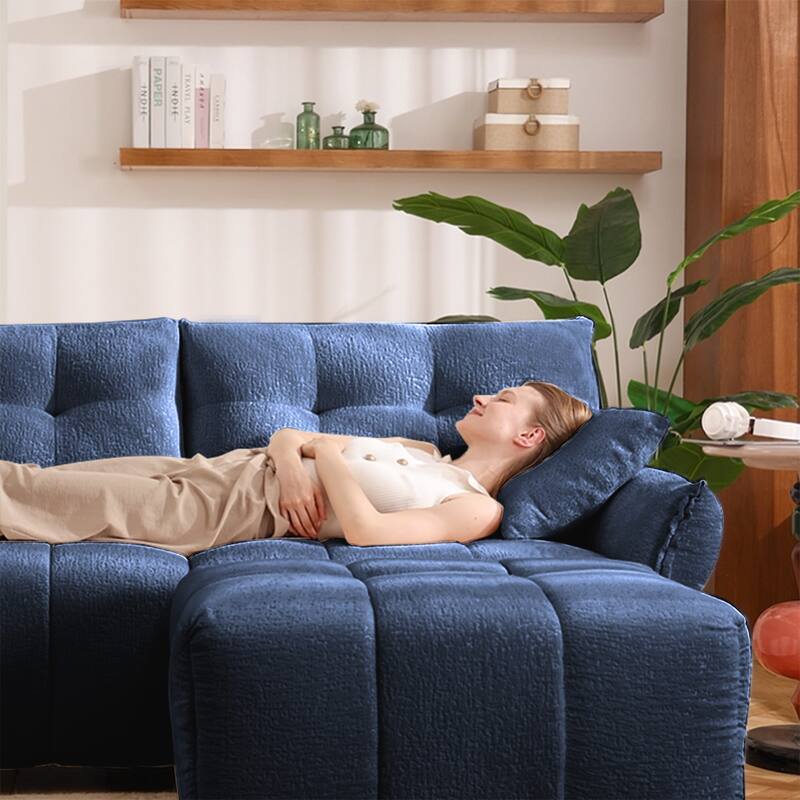 110.2" Chenille Sectional Sofa with Ottoman & Pillows