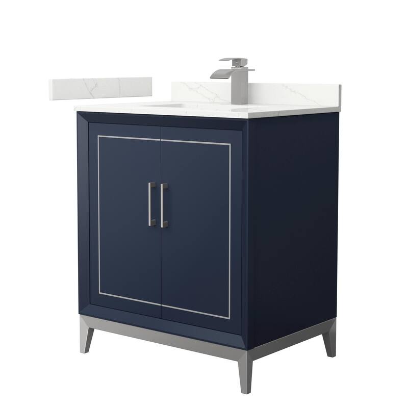 Wyndham Collection WCH515130S-QTZ-UNSMXX Marlena 30" Free Standing - Dark Blue / Giotto Quartz Top / Brushed Nickel